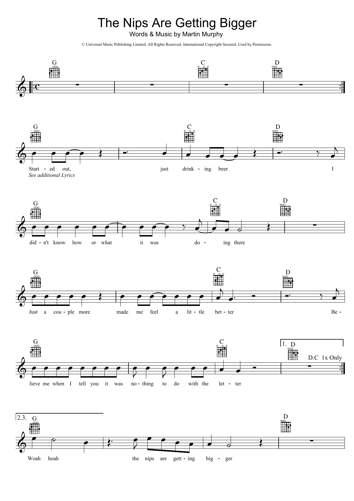 Mental As Anything The Nips Are Getting Bigger Sheet Music Notes & Chords for Melody Line, Lyrics & Chords - Download or Print PDF