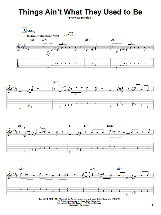 Mercer Ellington Things Ain't What They Used To Be Sheet Music Notes & Chords for Guitar Tab Play-Along - Download or Print PDF