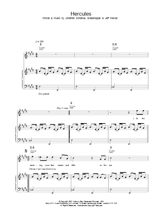 Mercury Rev Hercules Sheet Music Notes & Chords for Piano, Vocal & Guitar - Download or Print PDF