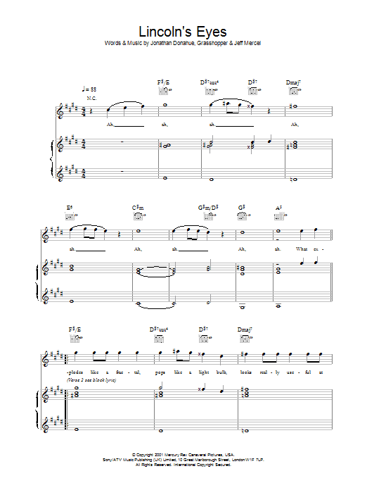 Mercury Rev Lincoln's Eyes Sheet Music Notes & Chords for Piano, Vocal & Guitar - Download or Print PDF