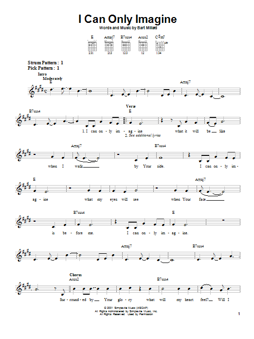 Mercy Me I Can Only Imagine Sheet Music Notes & Chords for Easy Guitar - Download or Print PDF