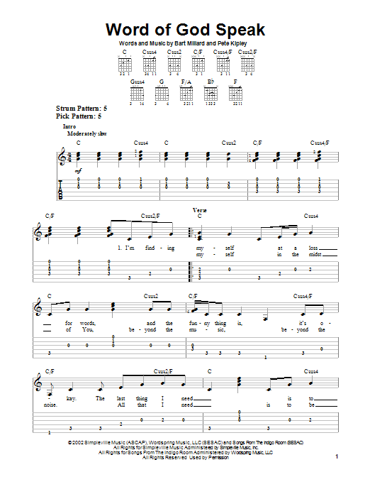 Mercy Me Word Of God Speak Sheet Music Notes & Chords for Melody Line, Lyrics & Chords - Download or Print PDF