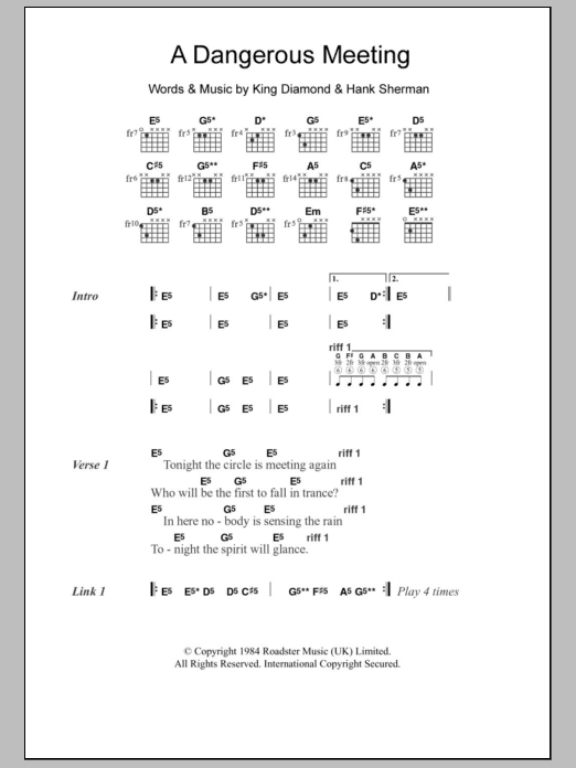 Mercyful Fate A Dangerous Meeting Sheet Music Notes & Chords for Lyrics & Chords - Download or Print PDF