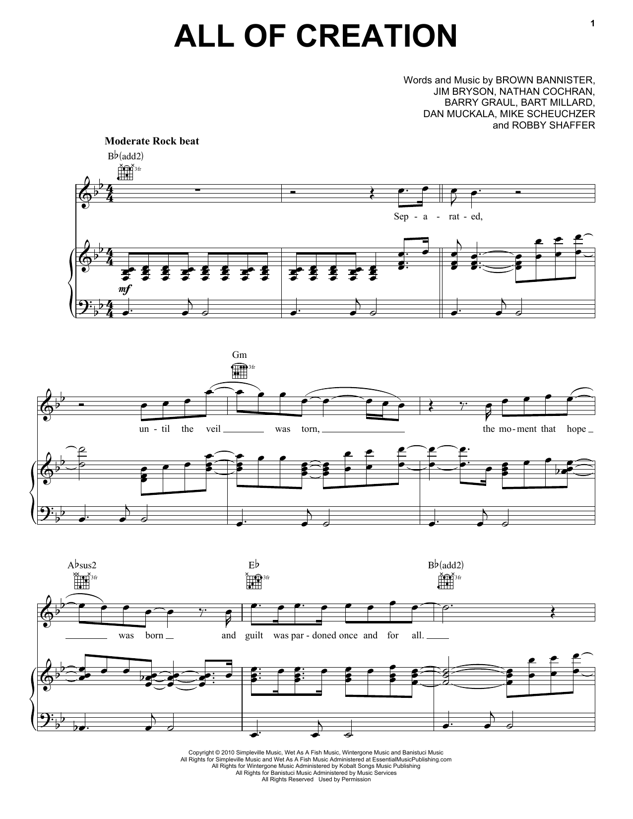 MercyMe All Of Creation Sheet Music Notes & Chords for Piano, Vocal & Guitar (Right-Hand Melody) - Download or Print PDF