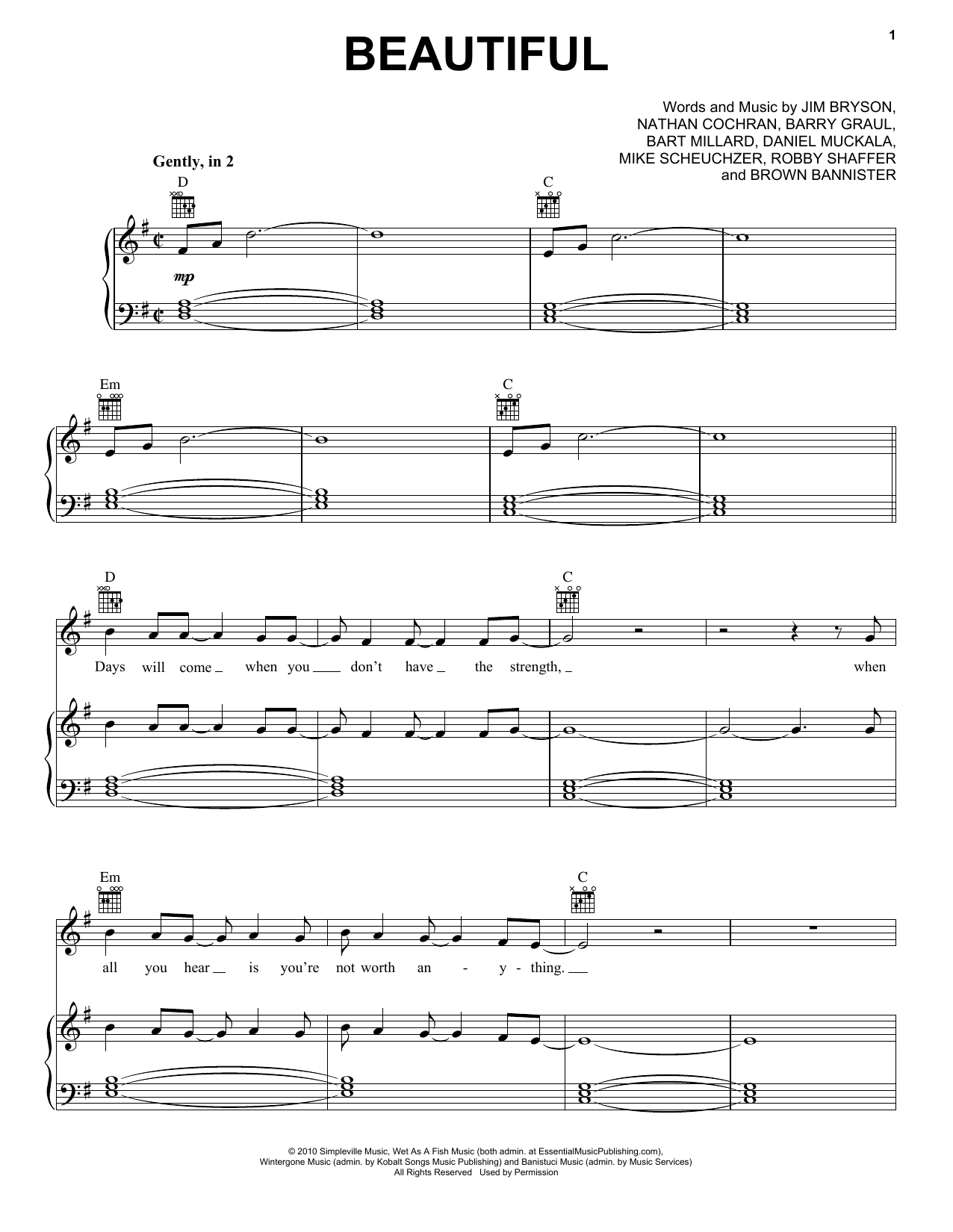 MercyMe Beautiful Sheet Music Notes & Chords for Piano, Vocal & Guitar (Right-Hand Melody) - Download or Print PDF