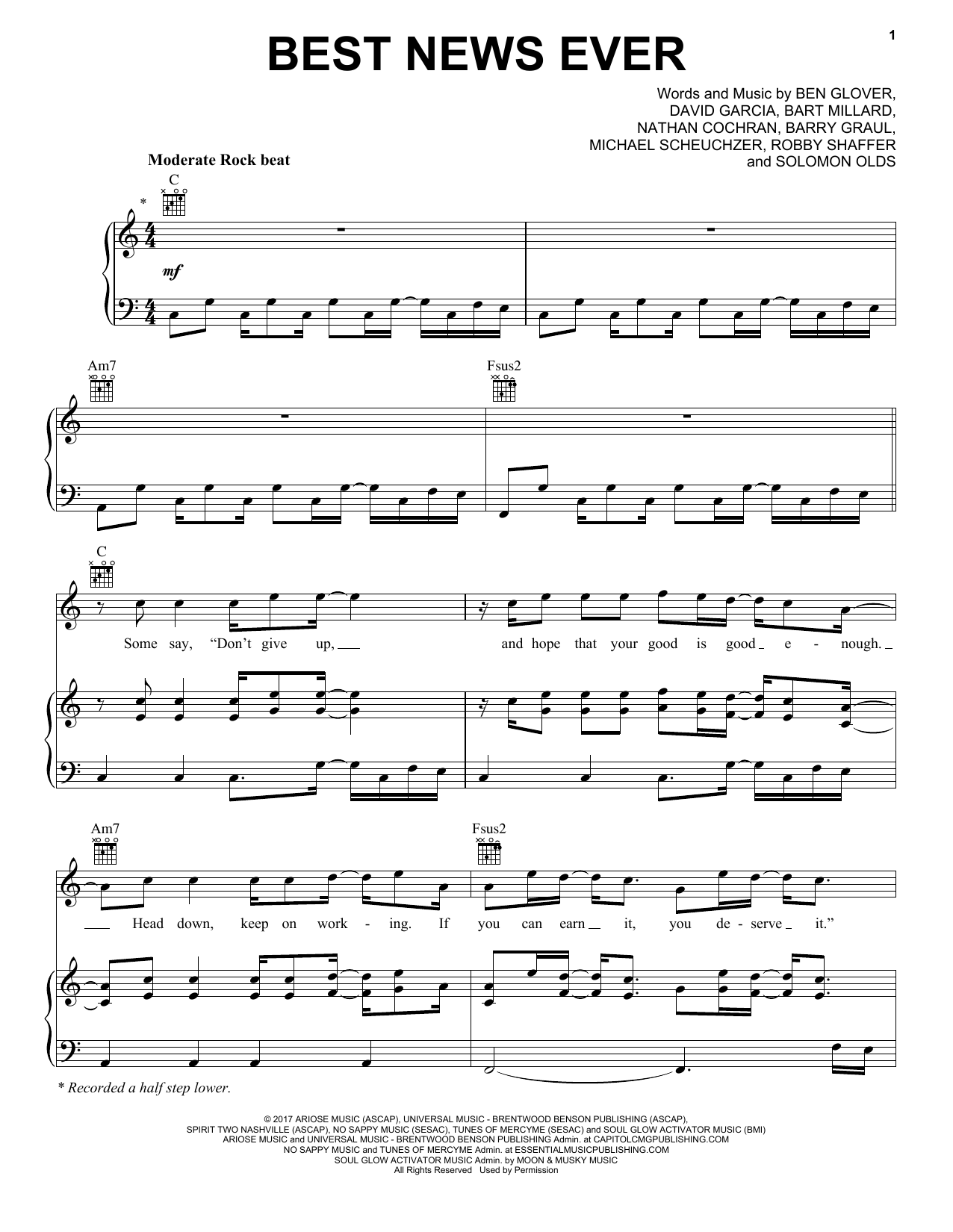 MercyMe Best News Ever Sheet Music Notes & Chords for Piano, Vocal & Guitar (Right-Hand Melody) - Download or Print PDF