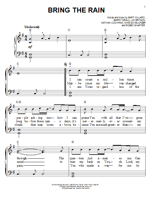 MercyMe Bring The Rain Sheet Music Notes & Chords for Melody Line, Lyrics & Chords - Download or Print PDF