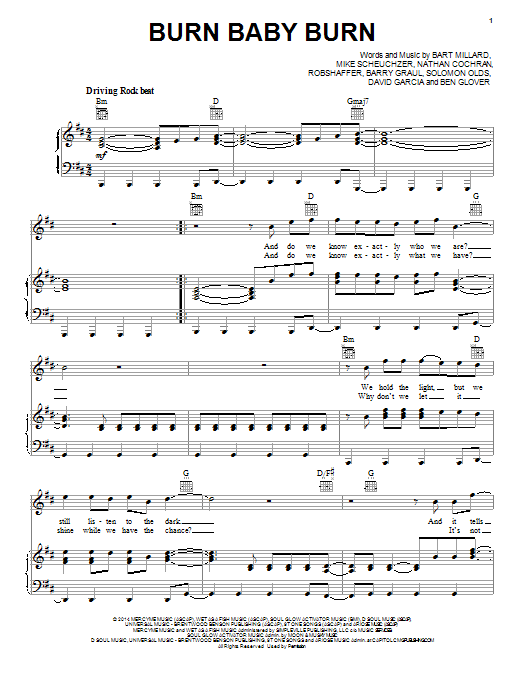 MercyMe Burn Baby Burn Sheet Music Notes & Chords for Piano, Vocal & Guitar (Right-Hand Melody) - Download or Print PDF
