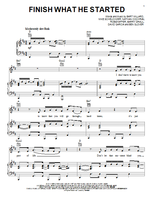 MercyMe Finish What He Started Sheet Music Notes & Chords for Piano, Vocal & Guitar (Right-Hand Melody) - Download or Print PDF