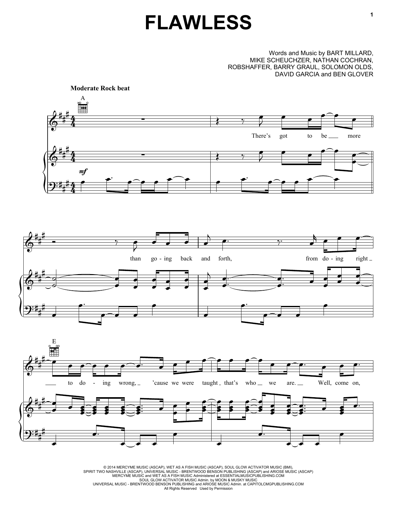 MercyMe Flawless Sheet Music Notes & Chords for Piano, Vocal & Guitar (Right-Hand Melody) - Download or Print PDF