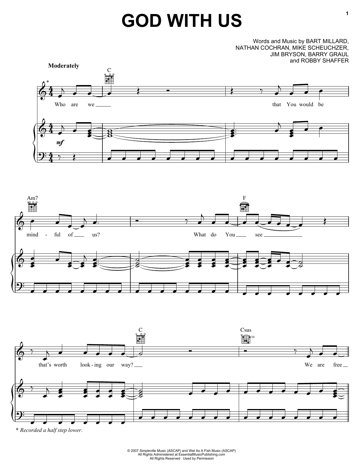 MercyMe God With Us Sheet Music Notes & Chords for Piano, Vocal & Guitar (Right-Hand Melody) - Download or Print PDF