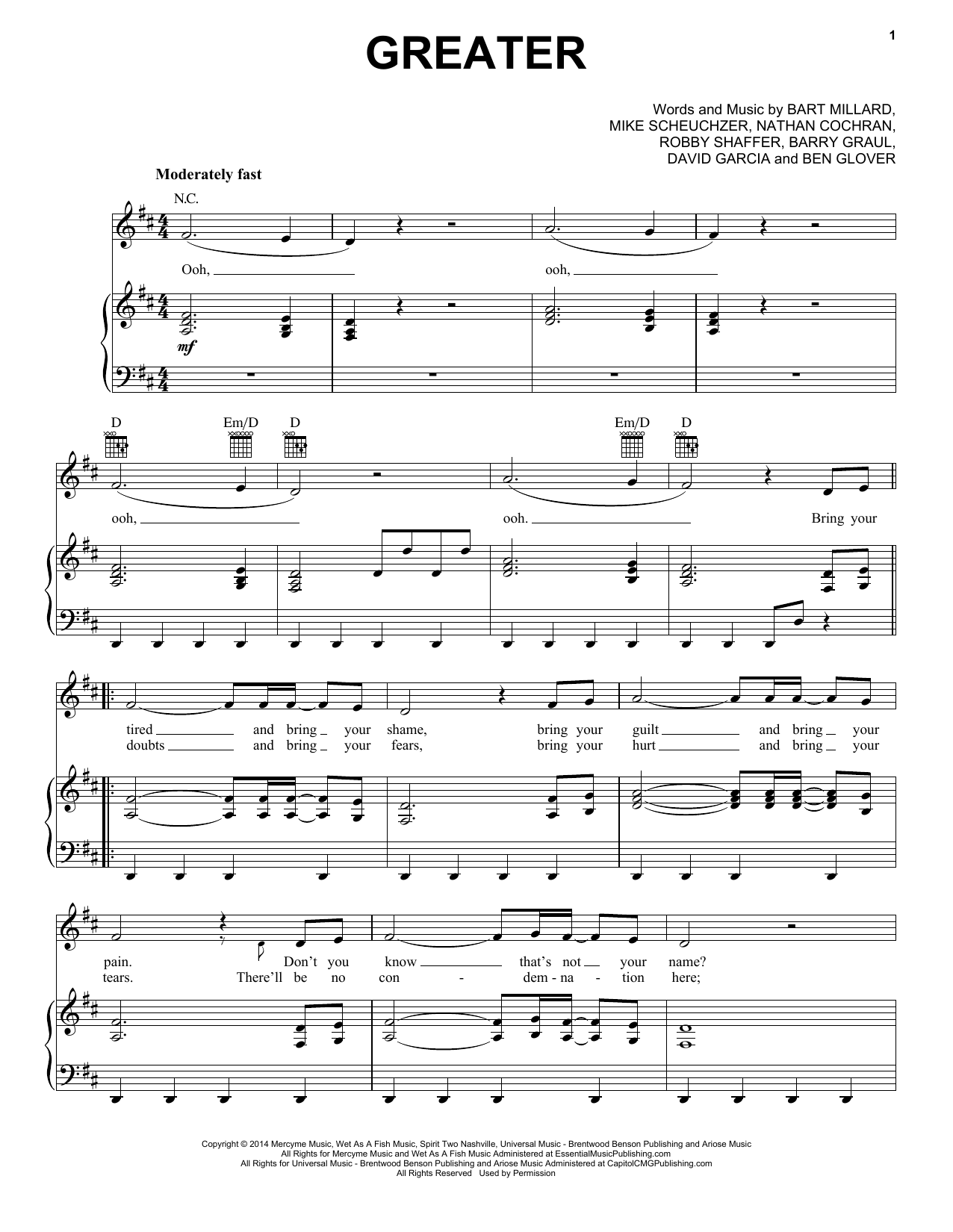 MercyMe Greater Sheet Music Notes & Chords for Lyrics & Chords - Download or Print PDF