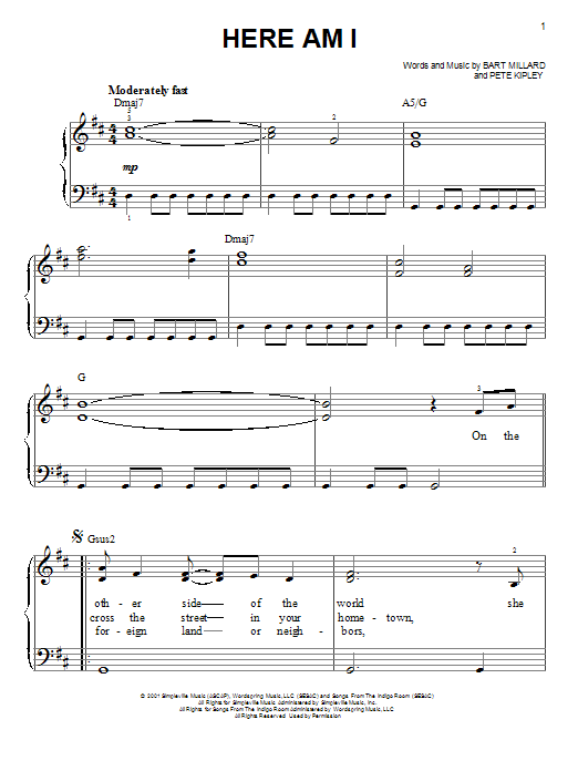 MercyMe Here Am I Sheet Music Notes & Chords for Easy Piano - Download or Print PDF