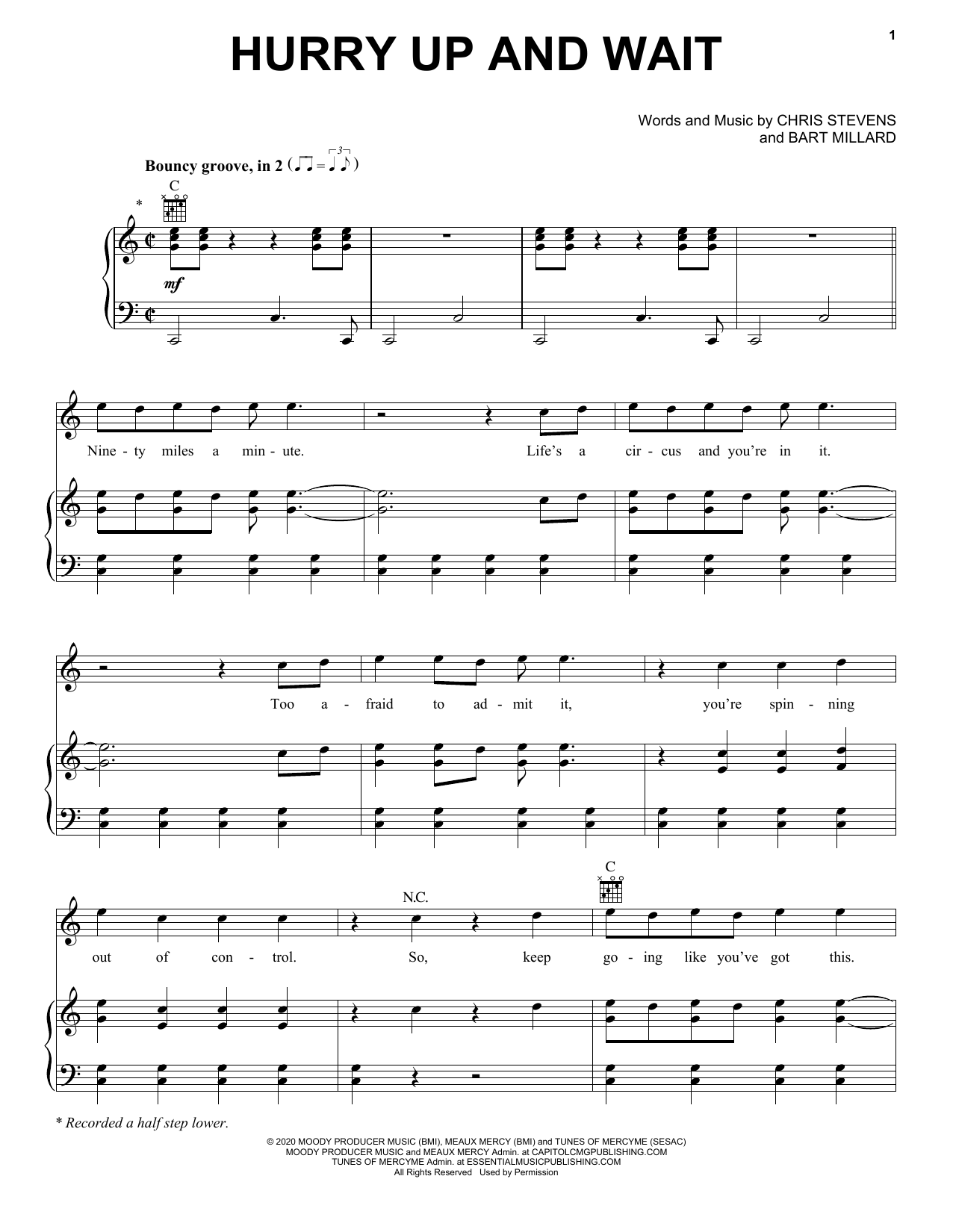MercyMe Hurry Up And Wait Sheet Music Notes & Chords for Piano, Vocal & Guitar (Right-Hand Melody) - Download or Print PDF