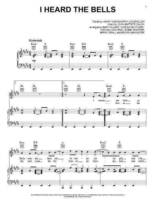 MercyMe I Heard The Bells On Christmas Day Sheet Music Notes & Chords for Piano, Vocal & Guitar (Right-Hand Melody) - Download or Print PDF