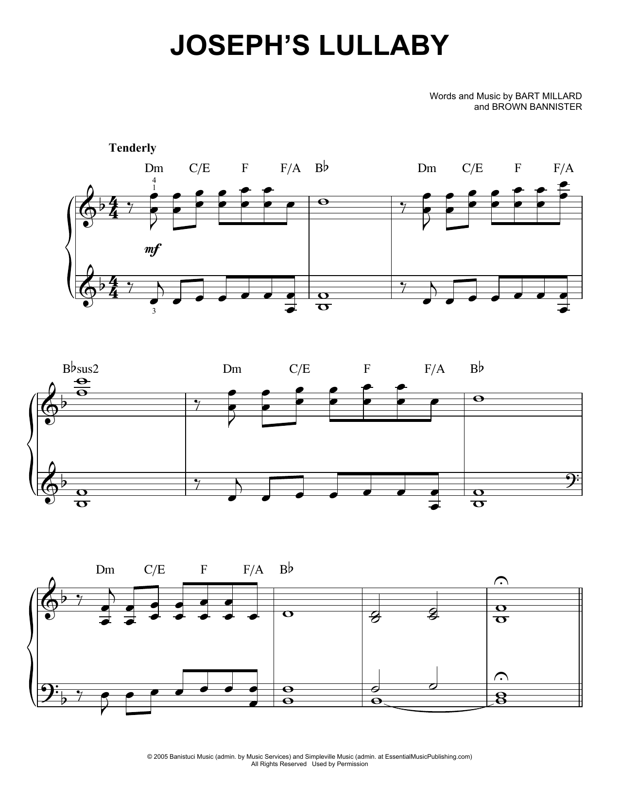 MercyMe Joseph's Lullaby Sheet Music Notes & Chords for Easy Piano - Download or Print PDF