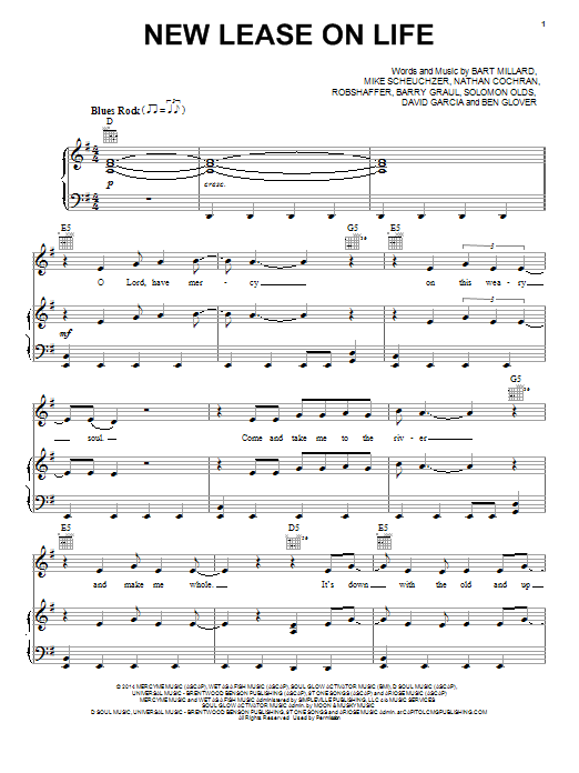 MercyMe New Lease On Life Sheet Music Notes & Chords for Piano, Vocal & Guitar (Right-Hand Melody) - Download or Print PDF MercyMe New Lease On Life Sheet Music Notes & Chords for Piano, Vocal & Guitar (Right-Hand Melody) - Download or Print PDF