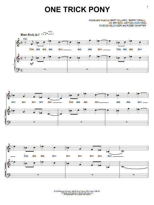 MercyMe One Trick Pony Sheet Music Notes & Chords for Piano, Vocal & Guitar (Right-Hand Melody) - Download or Print PDF