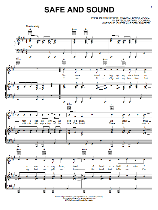 MercyMe Safe And Sound Sheet Music Notes & Chords for Piano, Vocal & Guitar (Right-Hand Melody) - Download or Print PDF