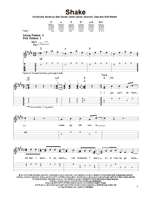MercyMe Shake Sheet Music Notes & Chords for Easy Guitar Tab - Download or Print PDF