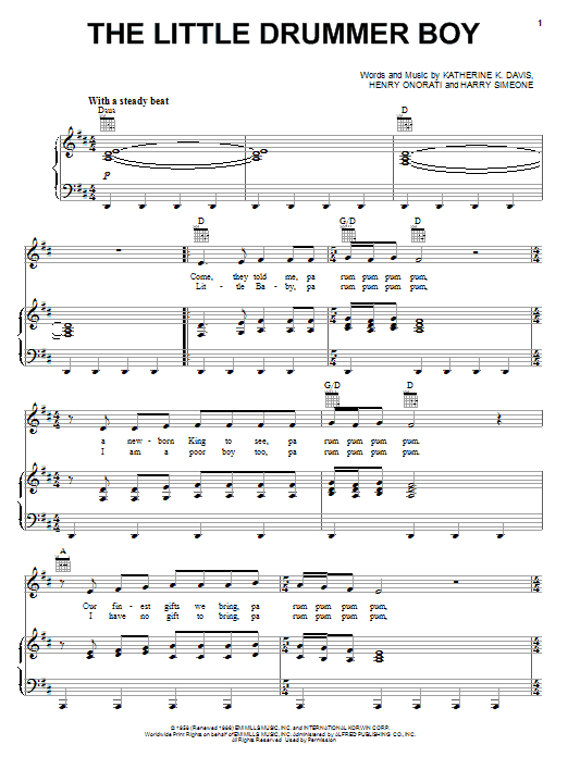 MercyMe The Little Drummer Boy Sheet Music Notes & Chords for Piano, Vocal & Guitar (Right-Hand Melody) - Download or Print PDF