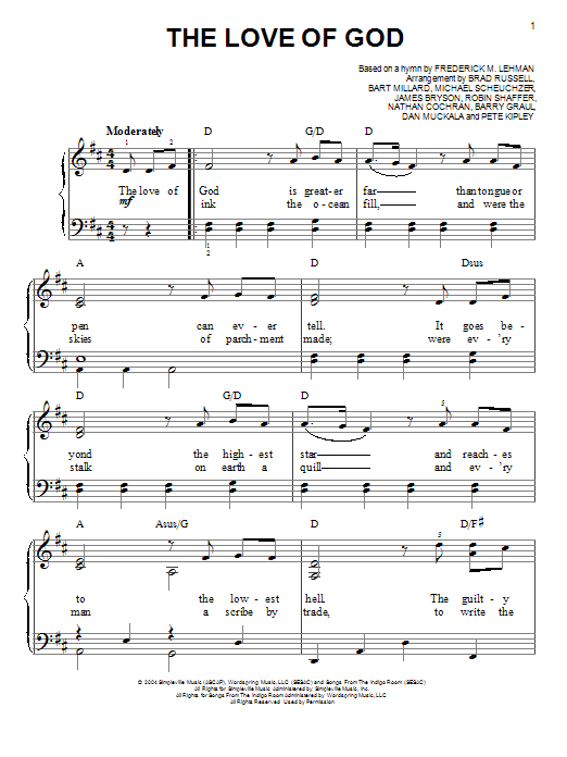 MercyMe The Love Of God Sheet Music Notes & Chords for Easy Piano - Download or Print PDF