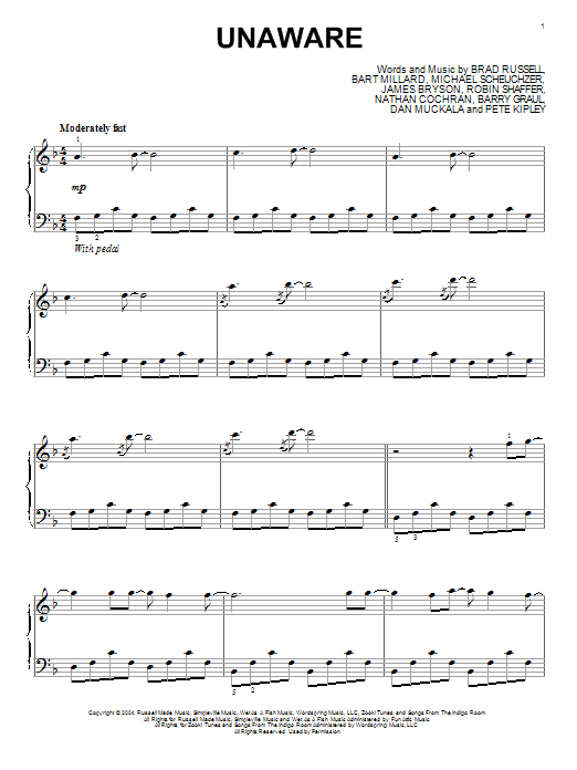 MercyMe Unaware Sheet Music Notes & Chords for Piano - Download or Print PDF