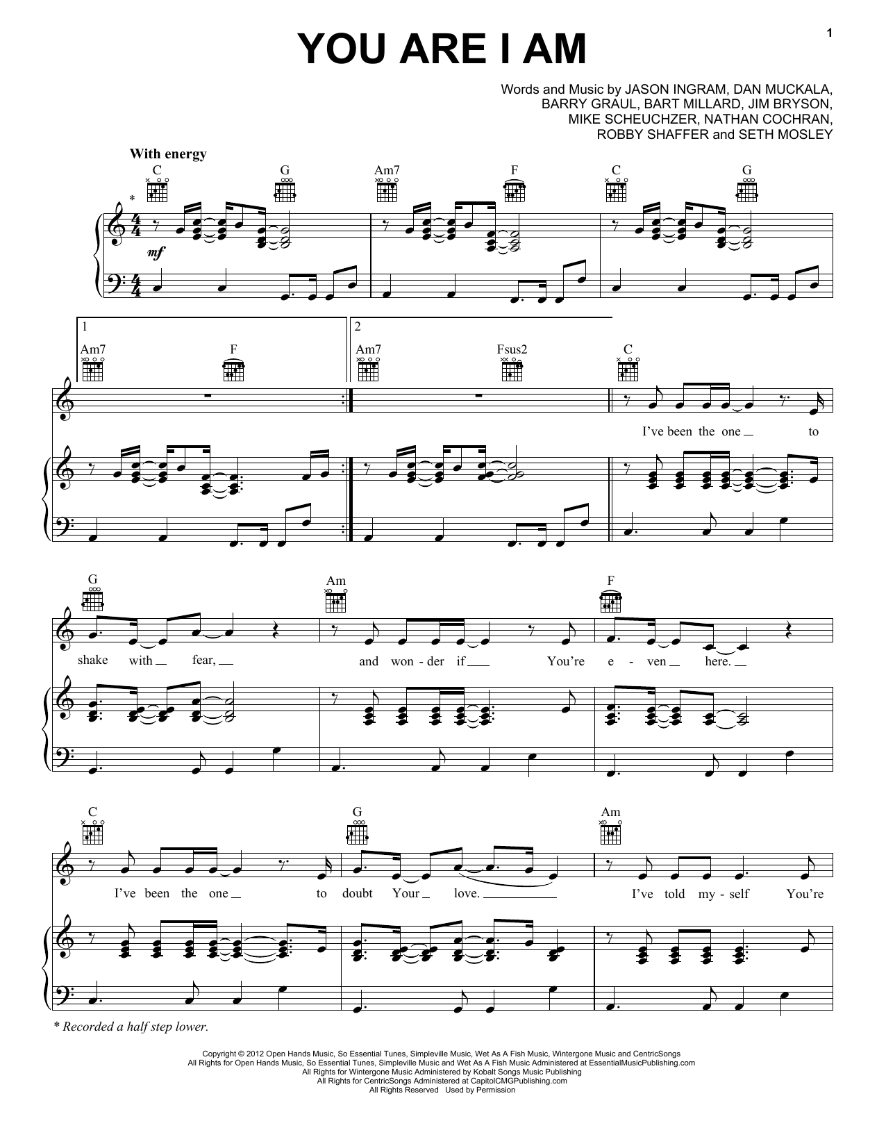 MercyMe You Are I Am Sheet Music Notes & Chords for Piano, Vocal & Guitar (Right-Hand Melody) - Download or Print PDF