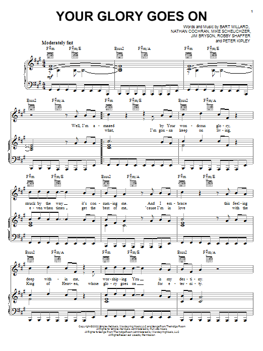 MercyMe Your Glory Goes On Sheet Music Notes & Chords for Piano, Vocal & Guitar (Right-Hand Melody) - Download or Print PDF