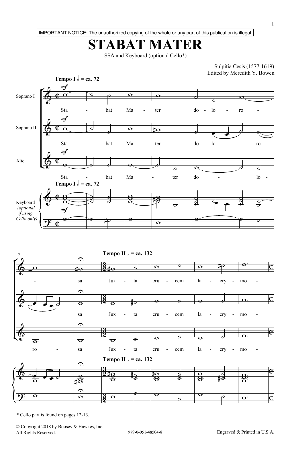 Meredith Bowen Stabat Mater Sheet Music Notes & Chords for SSA - Download or Print PDF