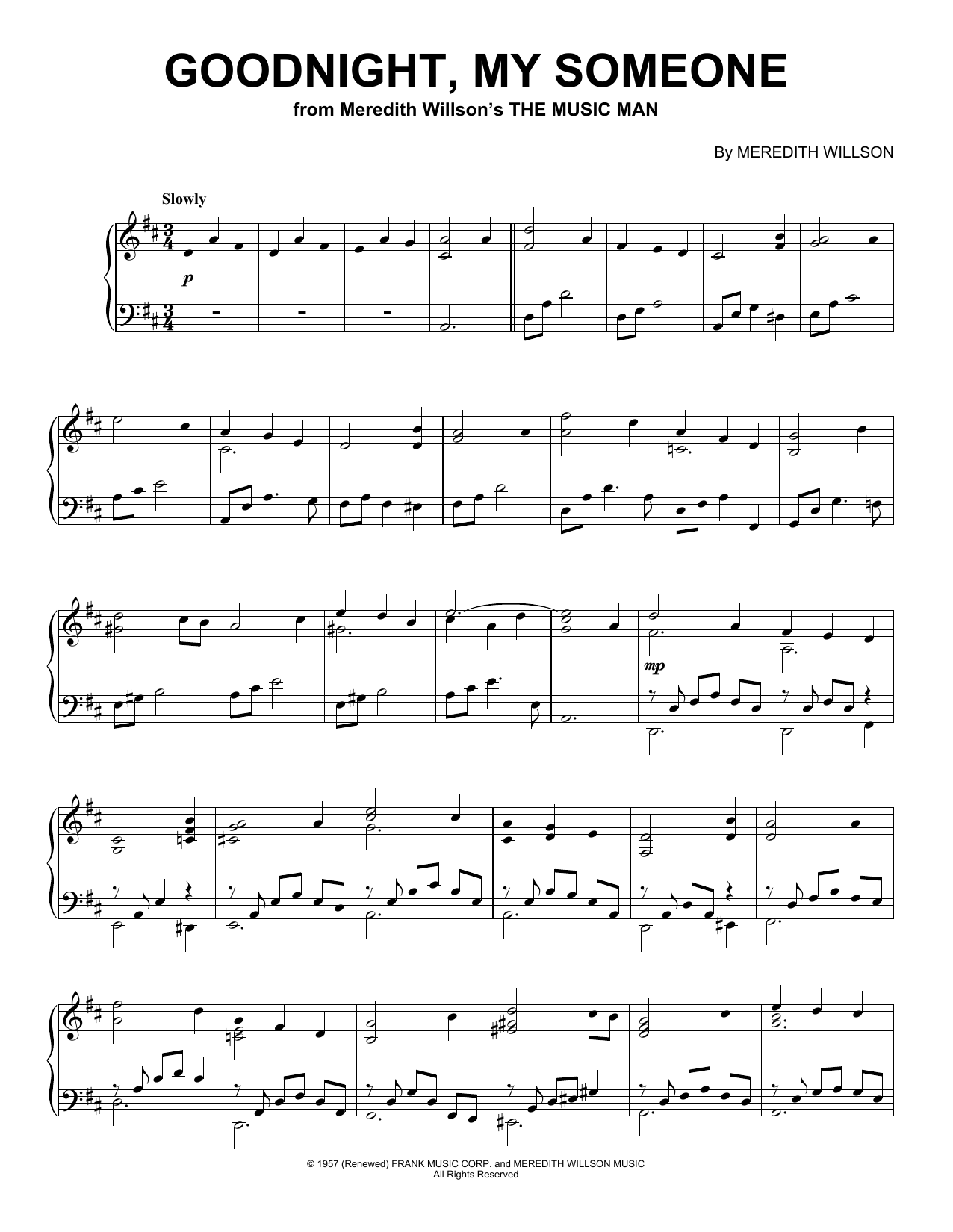 Meredith Willson Goodnight, My Someone (from The Music Man) (Peaceful Piano Solo) Sheet Music Notes & Chords for Piano Solo - Download or Print PDF Meredith Willson Goodnight, My Someone (from The Music Man) (Peaceful Piano Solo) Sheet Music Notes & Chords for Piano Solo - Download or Print PDF