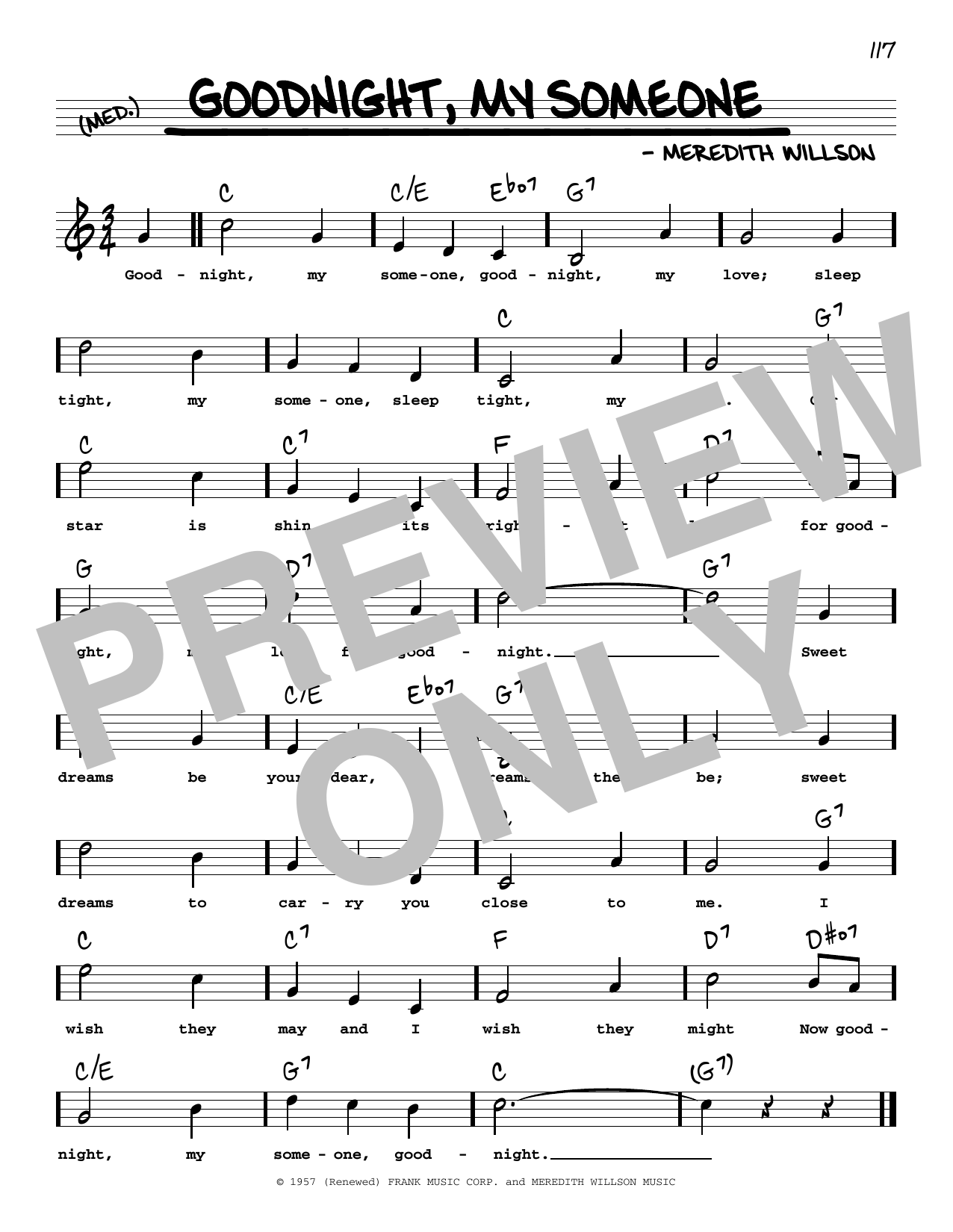 Meredith Willson Goodnight, My Someone (High Voice) (from The Music Man) Sheet Music Notes & Chords for Real Book – Melody, Lyrics & Chords - Download or Print PDF