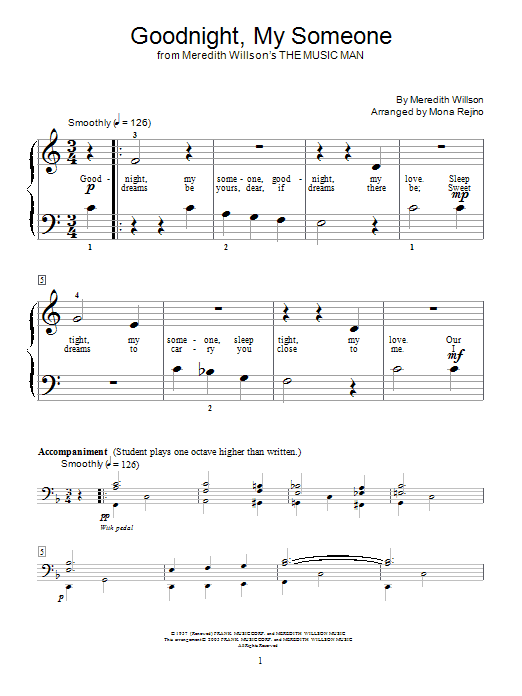 Meredith Willson Goodnight, My Someone Sheet Music Notes & Chords for Melody Line, Lyrics & Chords - Download or Print PDF