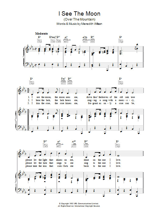 Meredith Willson I See The Moon Sheet Music Notes & Chords for Piano, Vocal & Guitar (Right-Hand Melody) - Download or Print PDF