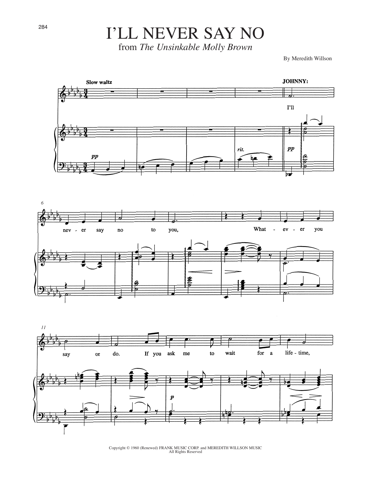 Meredith Willson I'll Never Say No (from The Unsinkable Molly Brown) Sheet Music Notes & Chords for Piano & Vocal - Download or Print PDF