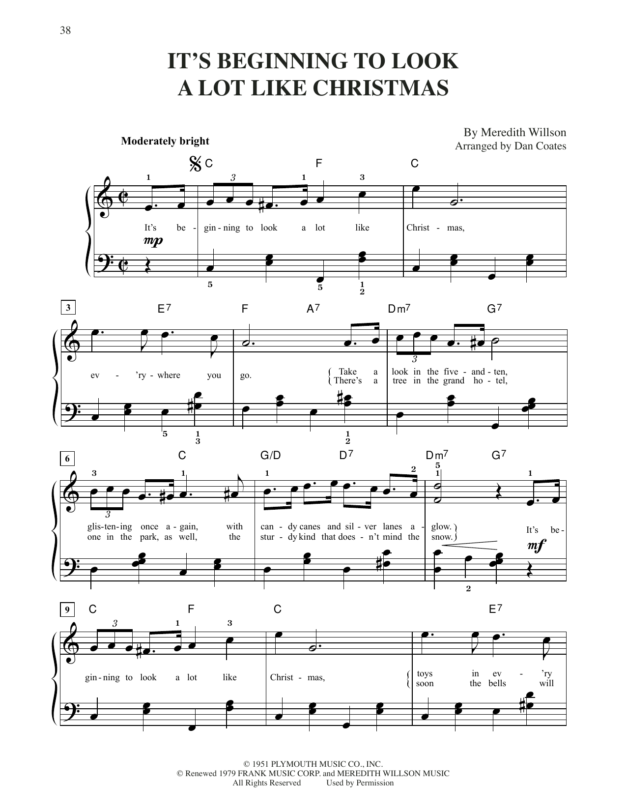 Meredith Willson It's Beginning To Look Like Christmas (arr. Dan Coates) Sheet Music Notes & Chords for Easy Piano - Download or Print PDF