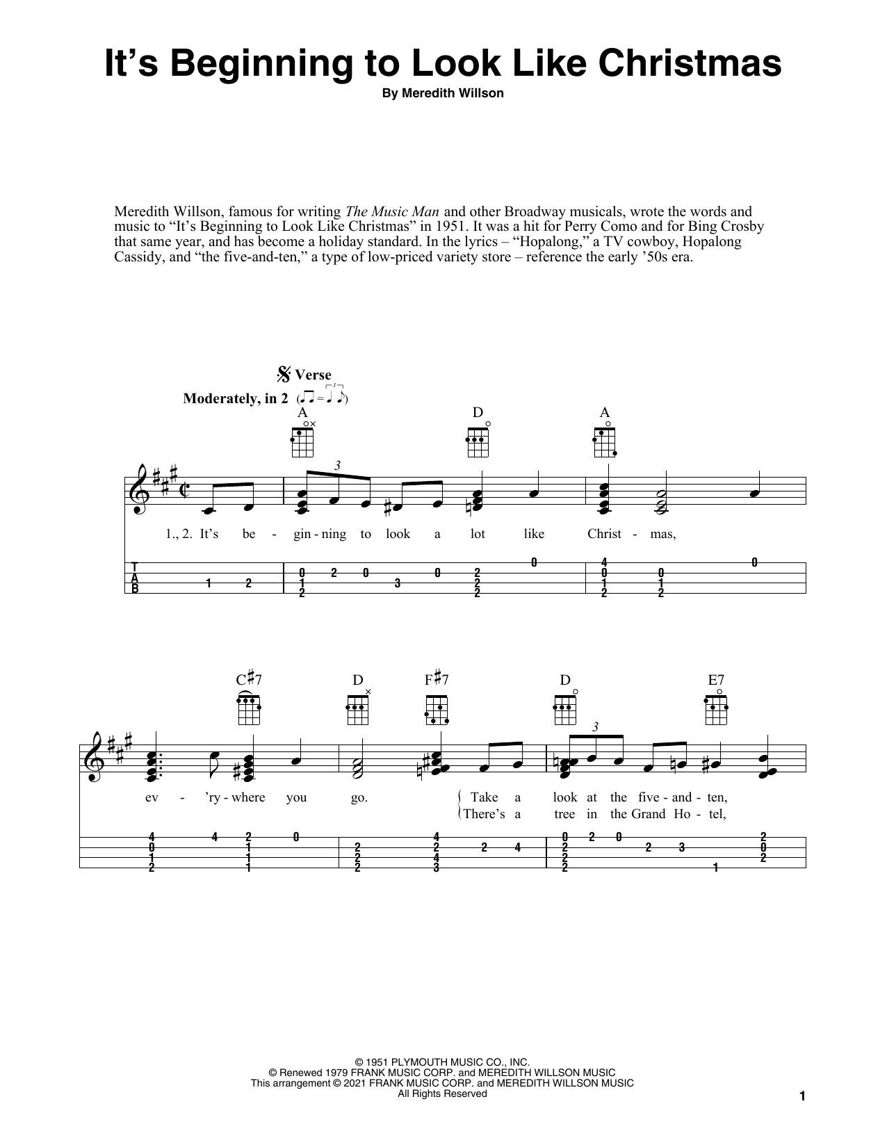 Meredith Willson It's Beginning To Look Like Christmas (arr. Fred Sokolow) Sheet Music Notes & Chords for Ukulele - Download or Print PDF