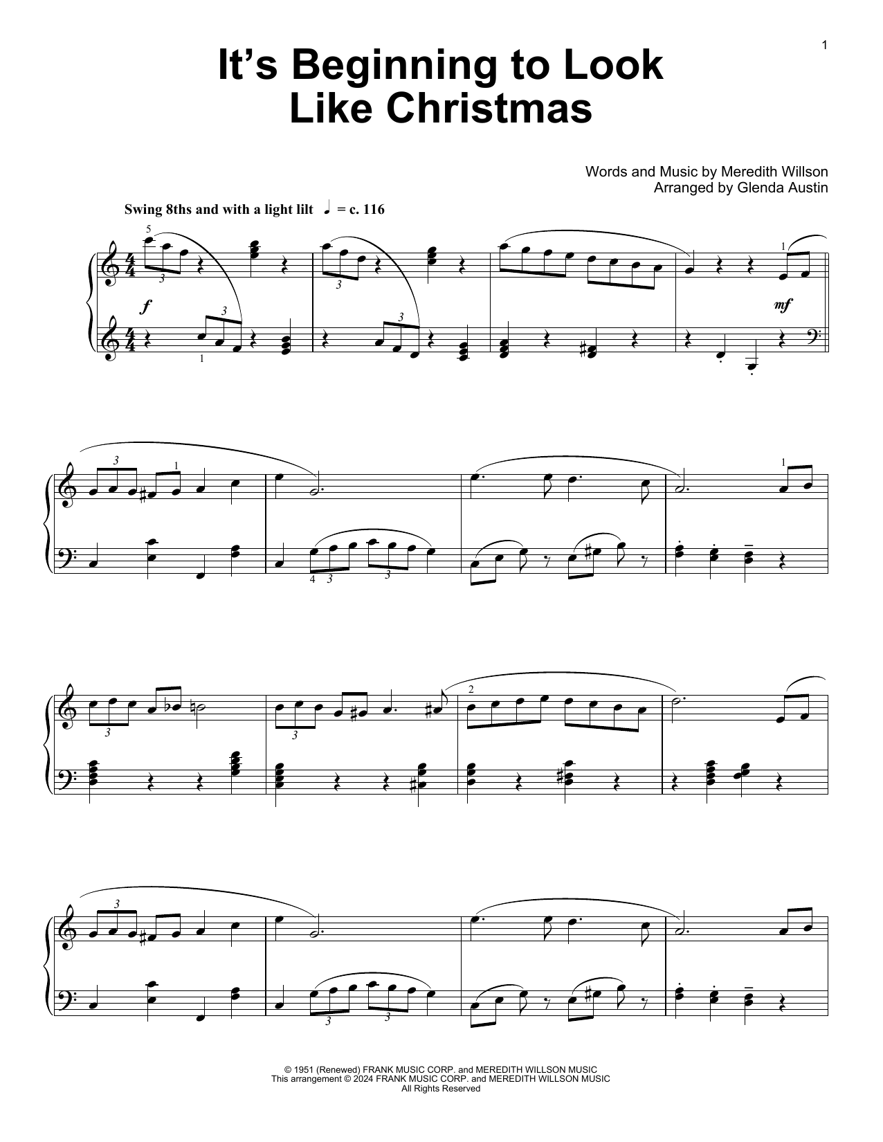 Meredith Willson It's Beginning To Look Like Christmas (arr. Glenda Austin) Sheet Music Notes & Chords for Educational Piano - Download or Print PDF