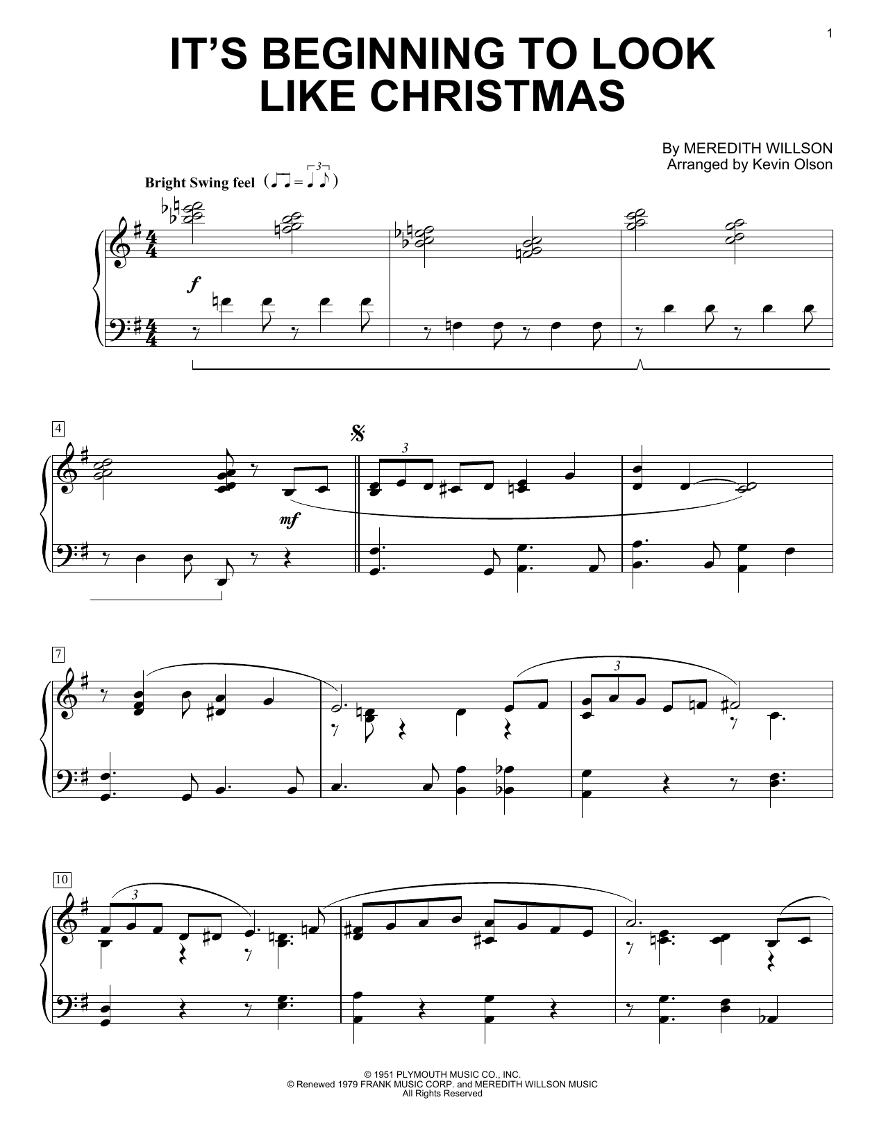 Meredith Willson It's Beginning To Look Like Christmas (arr. Kevin Olson) Sheet Music Notes & Chords for Easy Piano Solo - Download or Print PDF