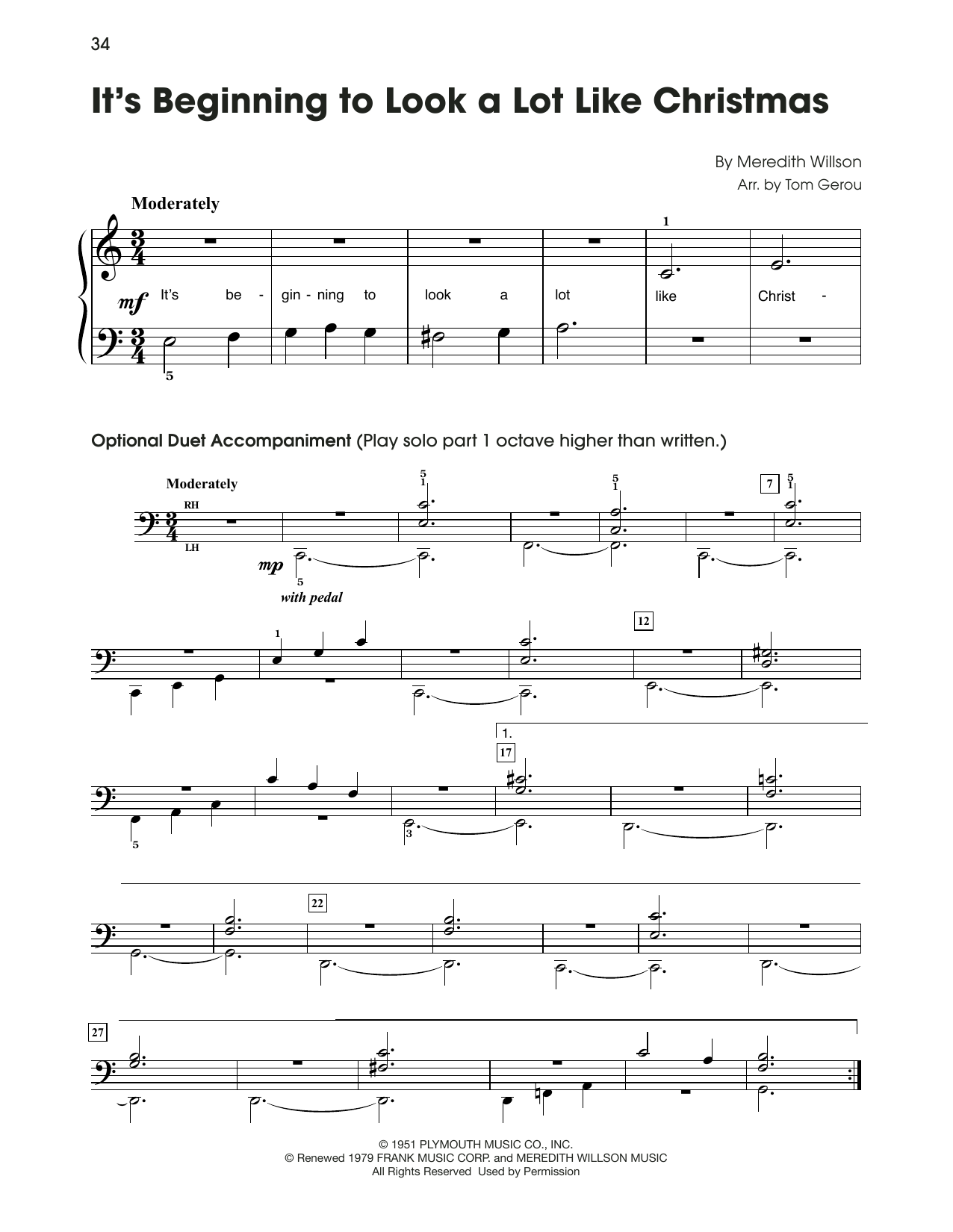 Meredith Willson It's Beginning To Look Like Christmas (arr. Tom Gerou) Sheet Music Notes & Chords for 5-Finger Piano - Download or Print PDF