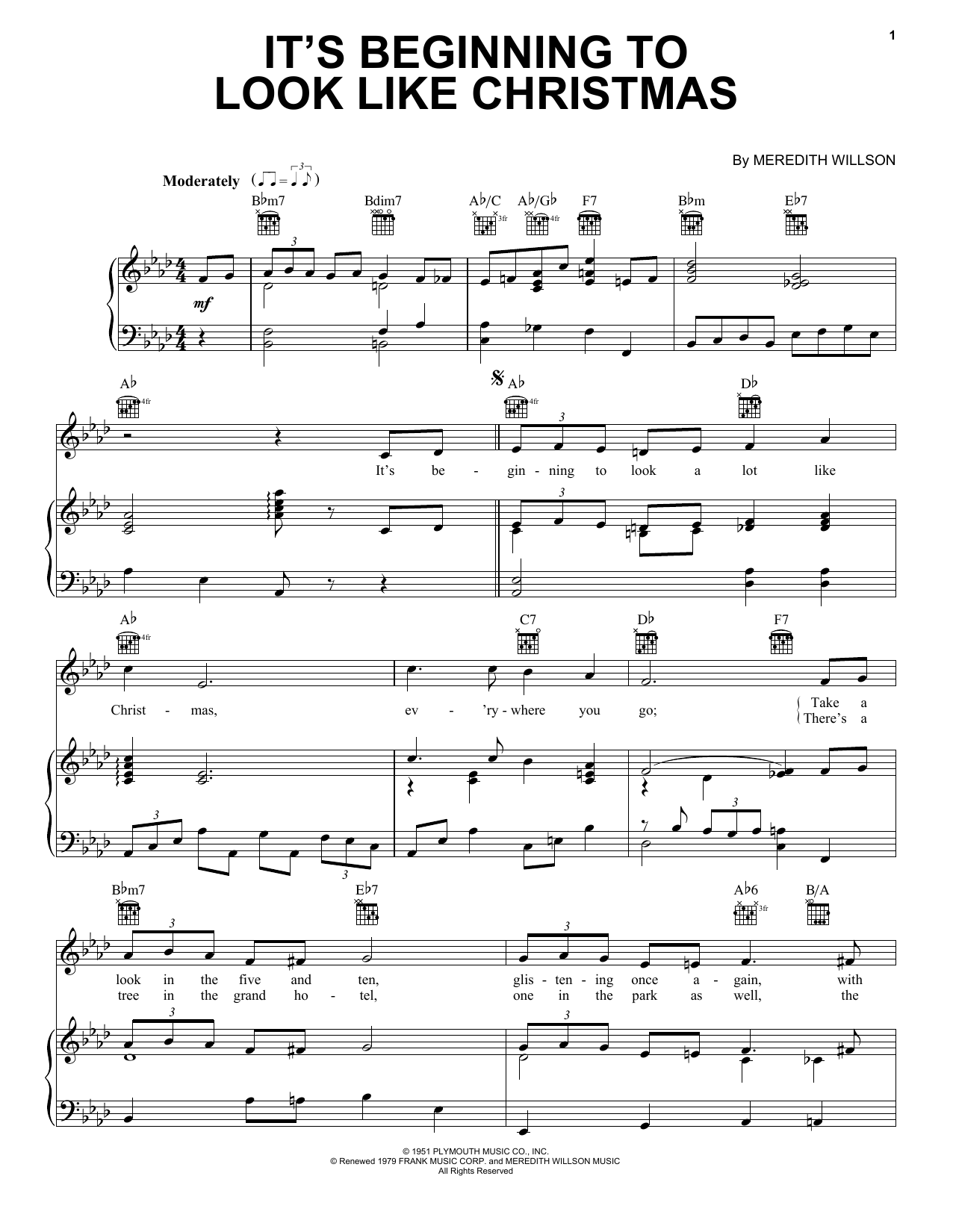 Meredith Willson It's Beginning To Look Like Christmas Sheet Music Notes & Chords for Melody Line, Lyrics & Chords - Download or Print PDF