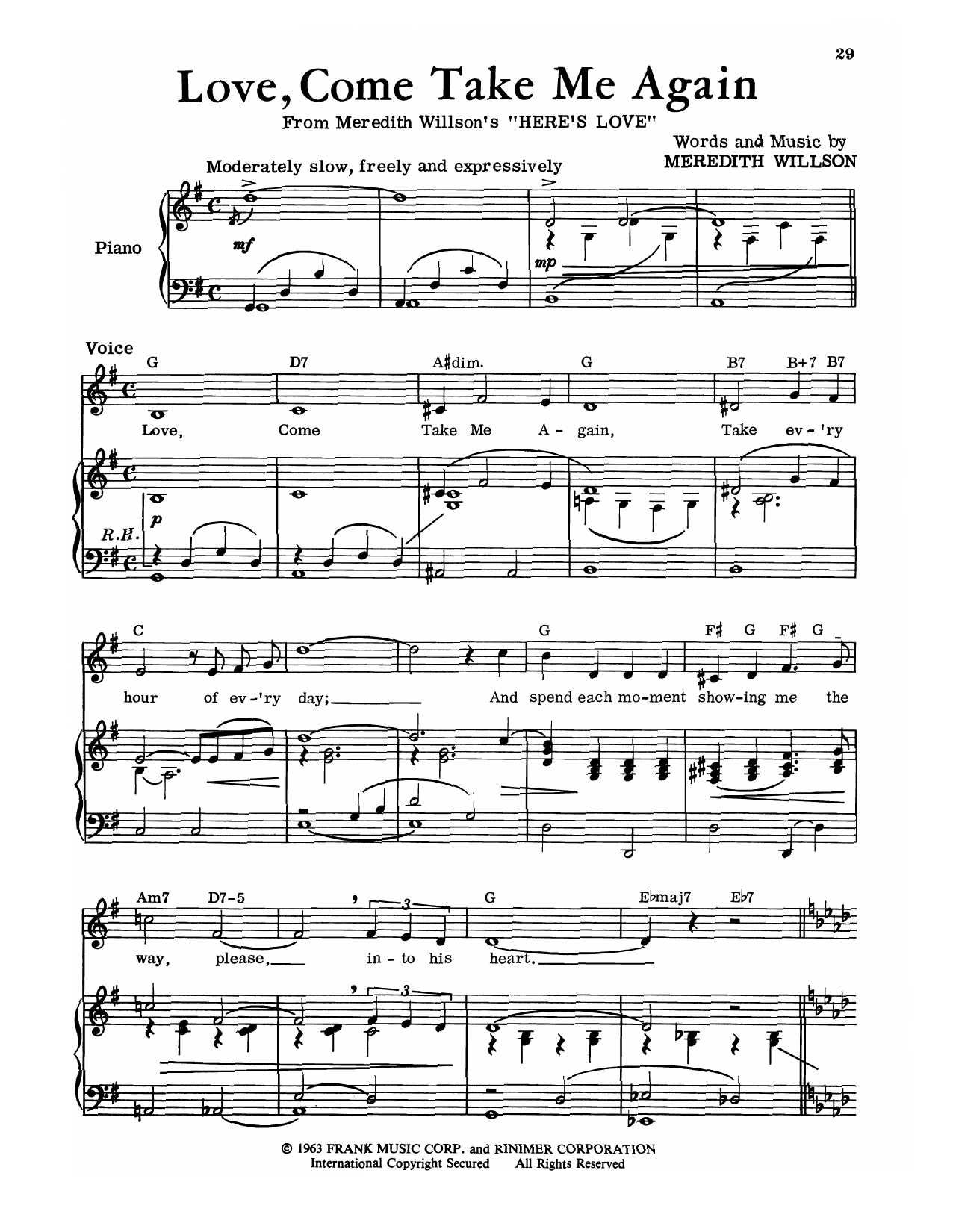 Meredith Willson Love, Come Take Me Again (from Here's Love) Sheet Music Notes & Chords for Piano & Vocal - Download or Print PDF