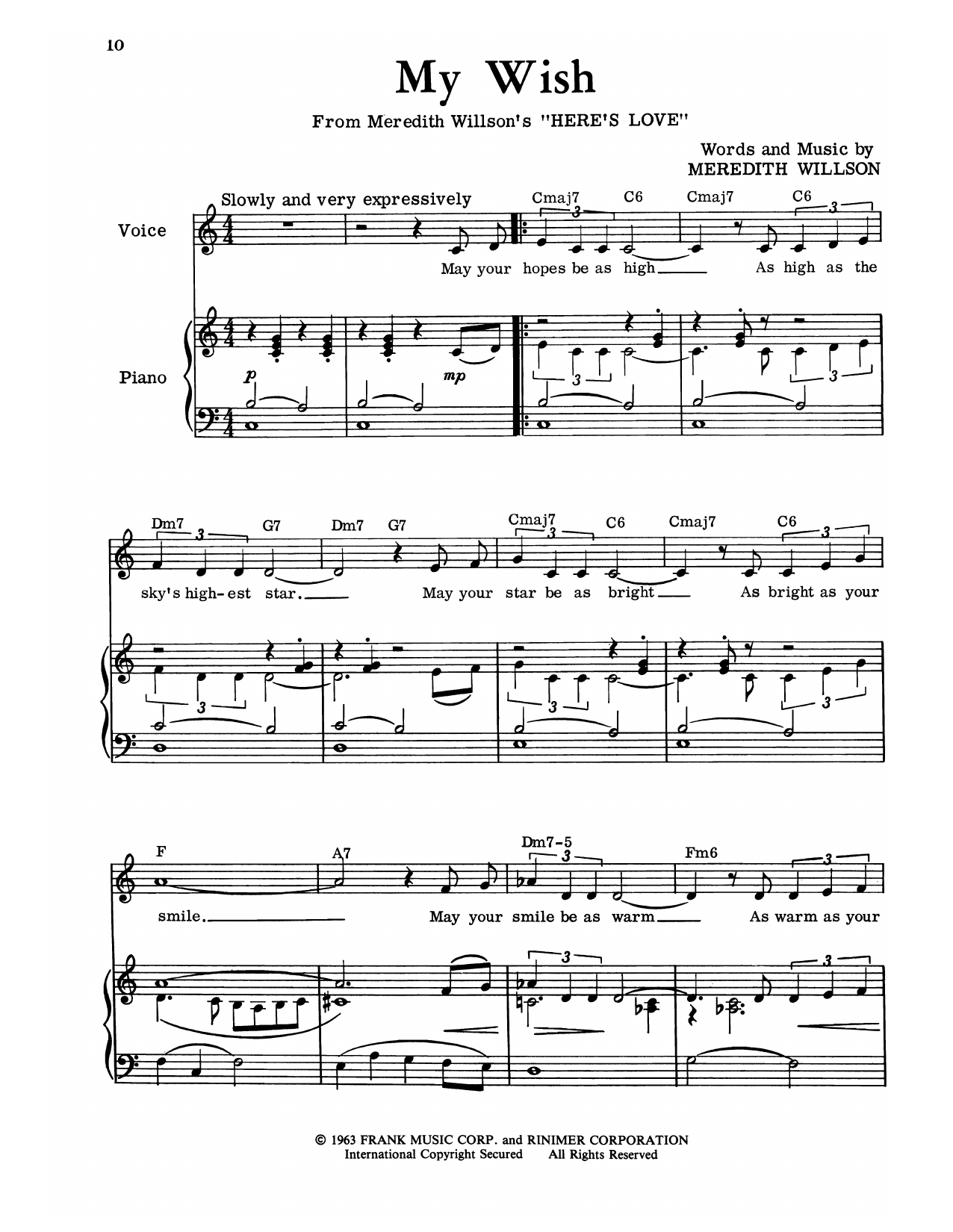 Meredith Willson My Wish (from Here's Love) Sheet Music Notes & Chords for Piano & Vocal - Download or Print PDF