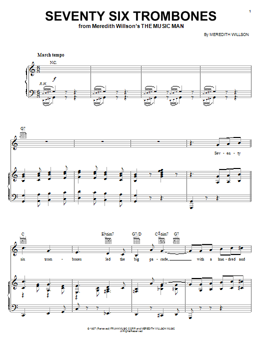 Meredith Willson Seventy Six Trombones Sheet Music Notes & Chords for Melody Line, Lyrics & Chords - Download or Print PDF