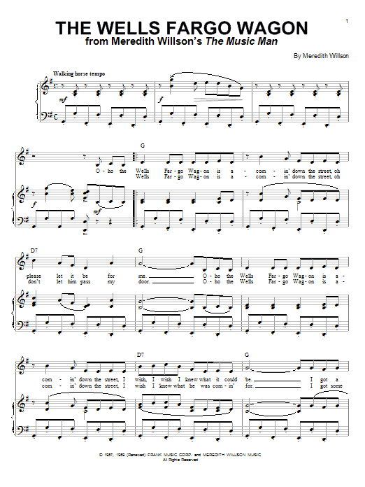 Meredith Willson The Wells Fargo Wagon Sheet Music Notes & Chords for Piano, Vocal & Guitar (Right-Hand Melody) - Download or Print PDF