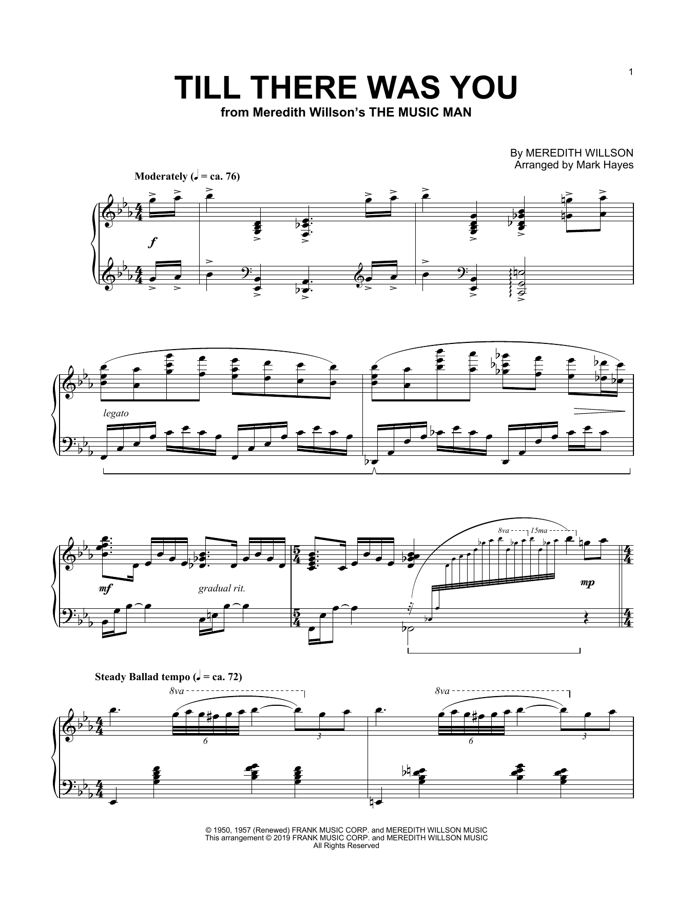 Meredith Willson Till There Was You (arr. Mark Hayes) Sheet Music Notes & Chords for Piano Solo - Download or Print PDF
