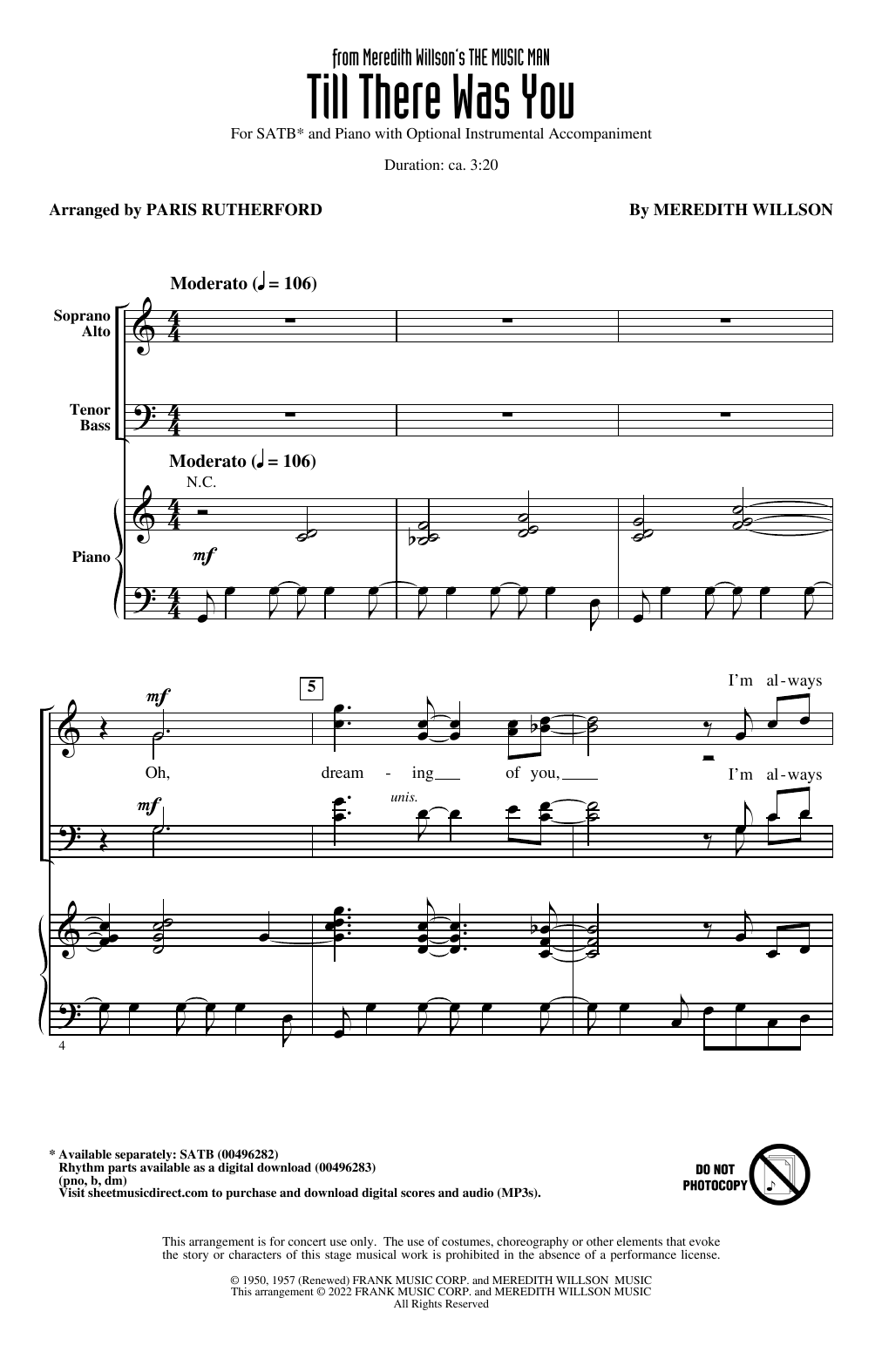 Meredith Willson Till There Was You (from The Music Man) (arr. Paris Rutherford) Sheet Music Notes & Chords for SATB Choir - Download or Print PDF