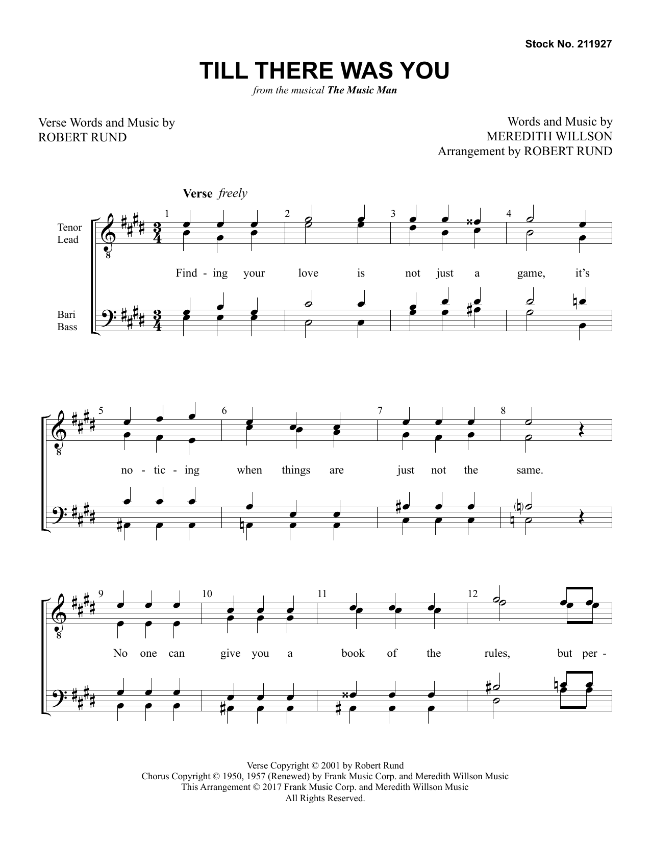 Meredith Willson Till There Was You (from The Music Man) (arr. Robert Rund) Sheet Music Notes & Chords for TTBB Choir - Download or Print PDF