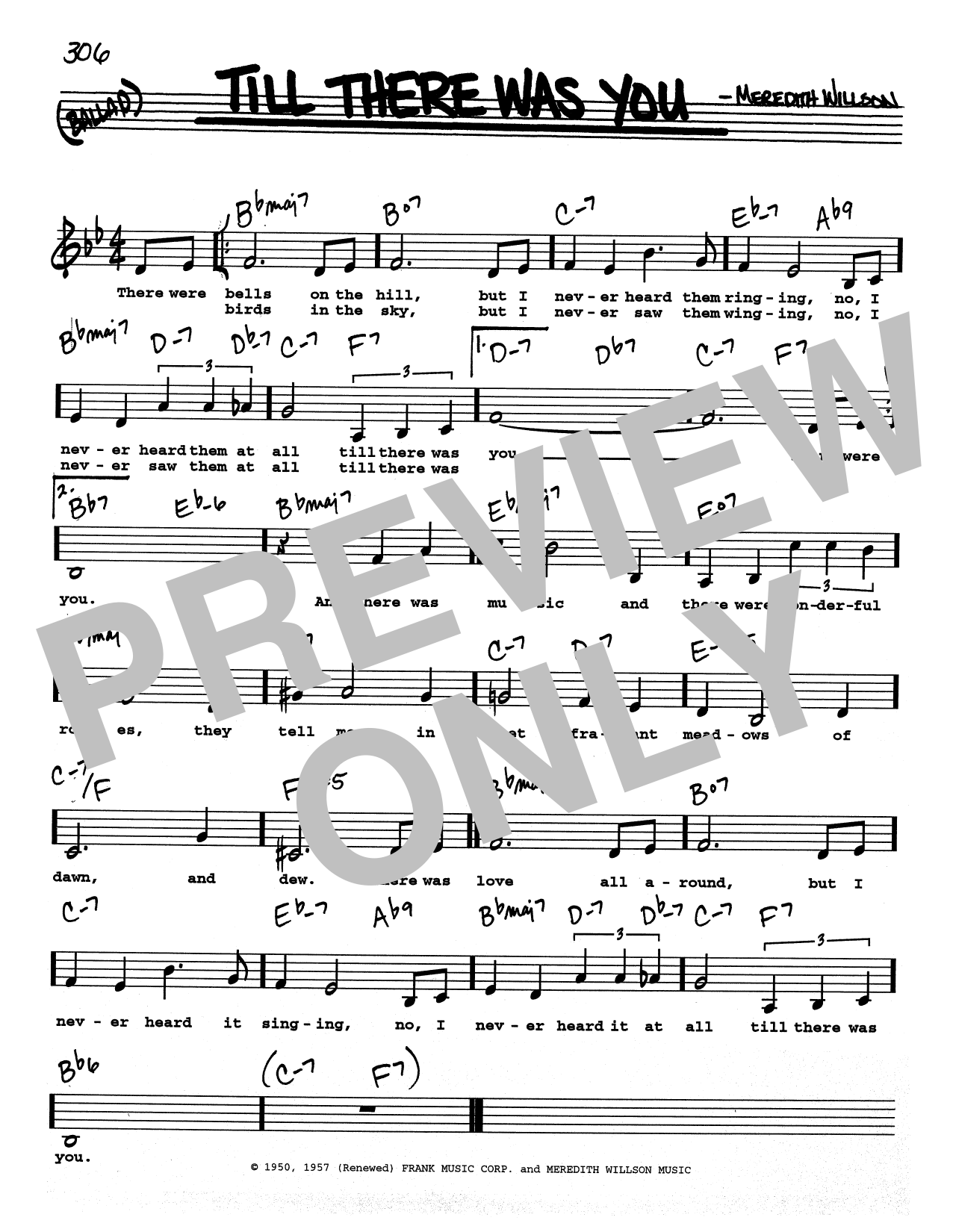 Meredith Willson Till There Was You (Low Voice) Sheet Music Notes & Chords for Real Book – Melody, Lyrics & Chords - Download or Print PDF