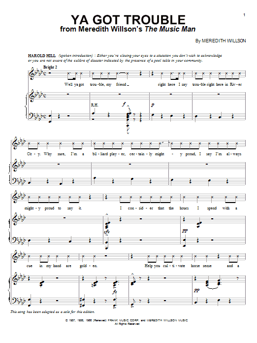 Meredith Willson Ya Got Trouble Sheet Music Notes & Chords for Piano, Vocal & Guitar (Right-Hand Melody) - Download or Print PDF